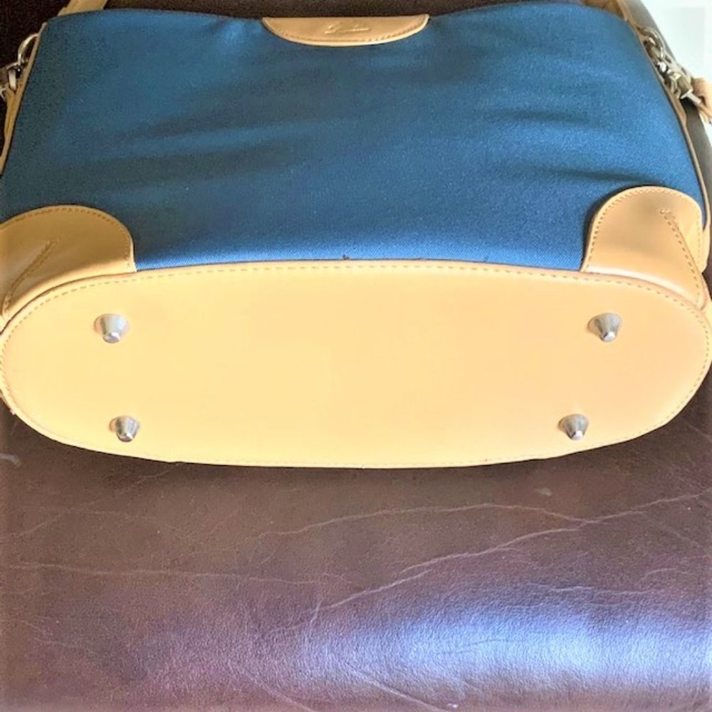 JOY MANGANO Teal/Tan Trim Bucket Shoulder Handbag - Picture 10 of 10